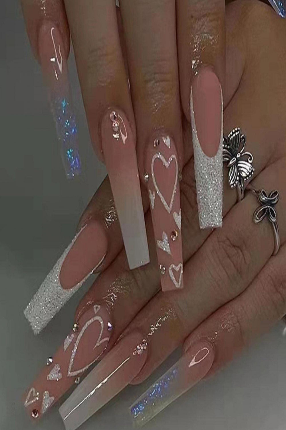 Luvadeyo PCS French Press on Nails Coffin Long Fake Heart Nails Design  Acrylic Full Cover Artificial Bling False Nails for Women and Girls