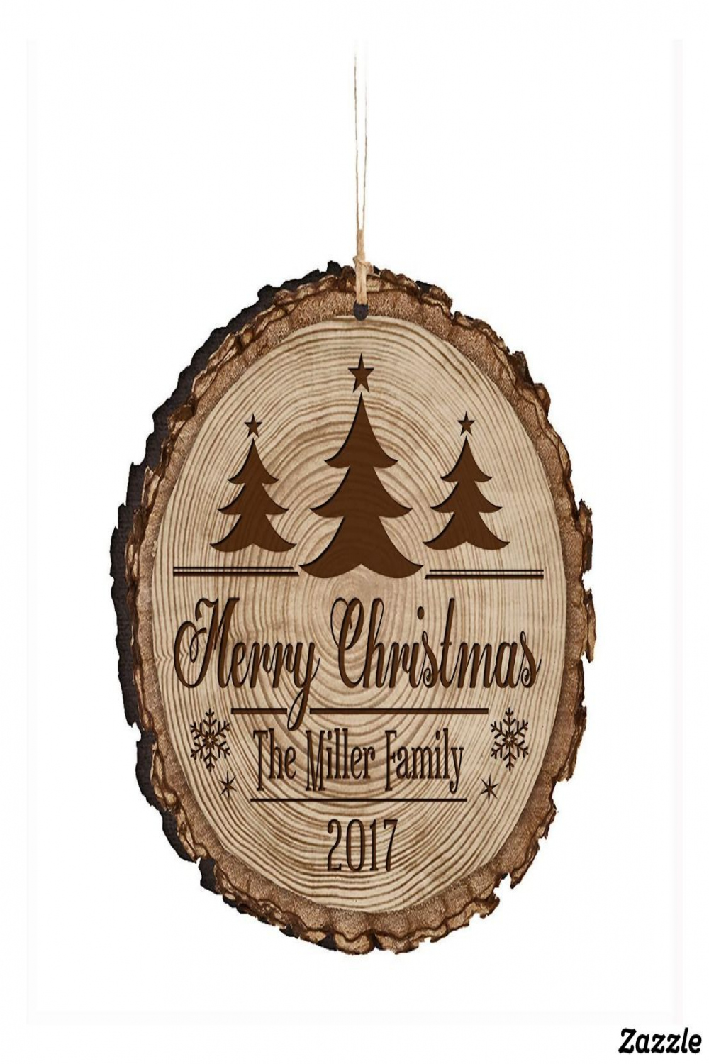 Merry Christmas Charming Engraved Wooden Ornament  Zazzle