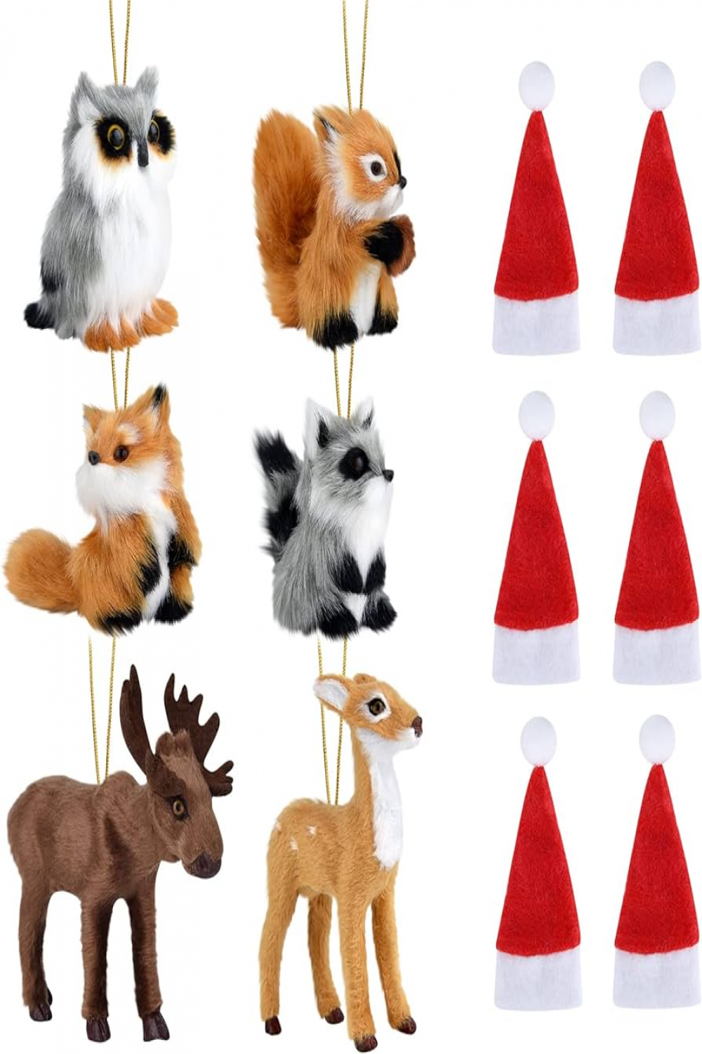 MIAHART  Pieces Animal Hanging Ornaments for Christmas Tree, Forest Animal  Ornaments and  Pieces Mini Christmas Hats for Home, Winter Holiday, Party