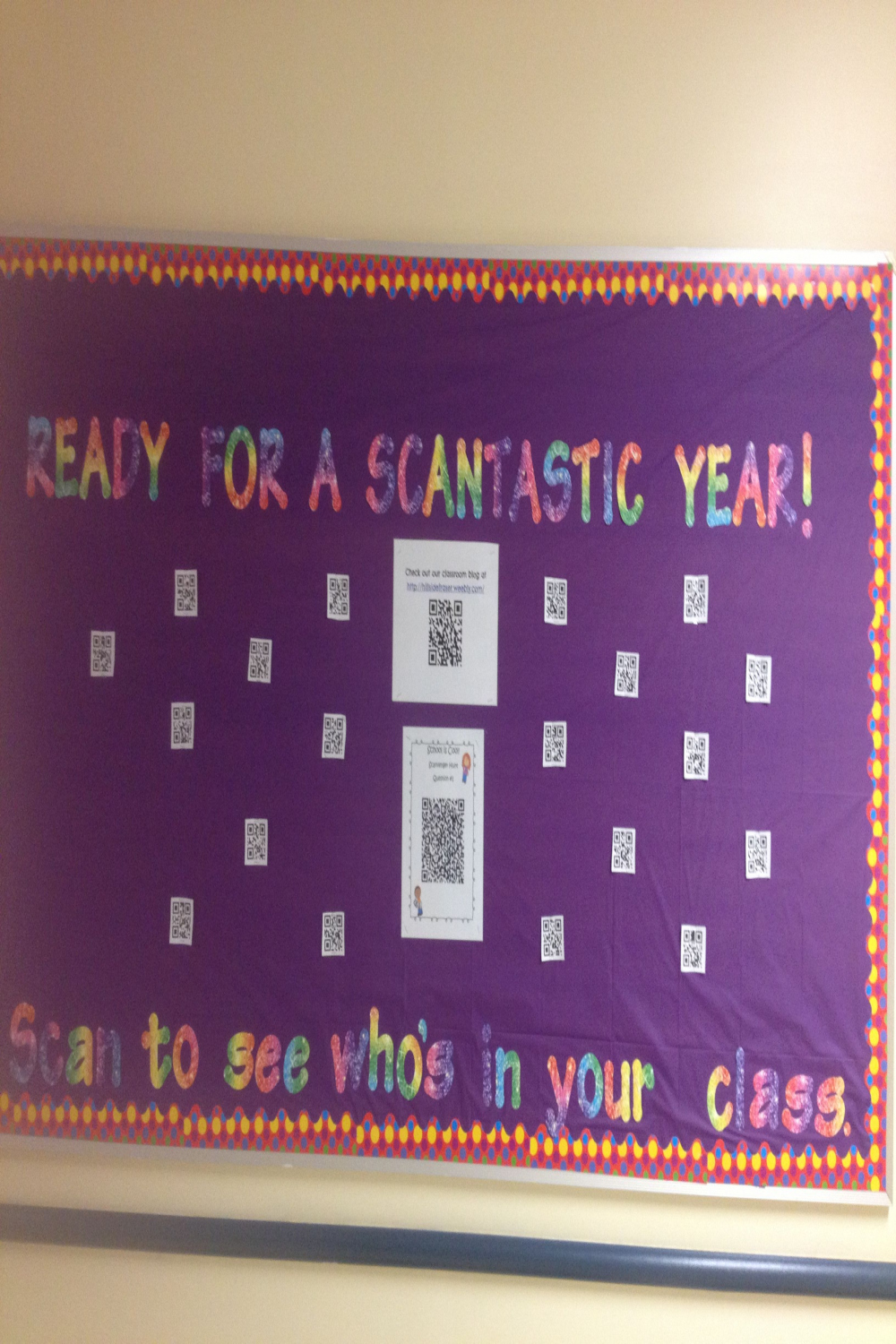 My QR code bulletin board!  Classroom organization, Bulletin