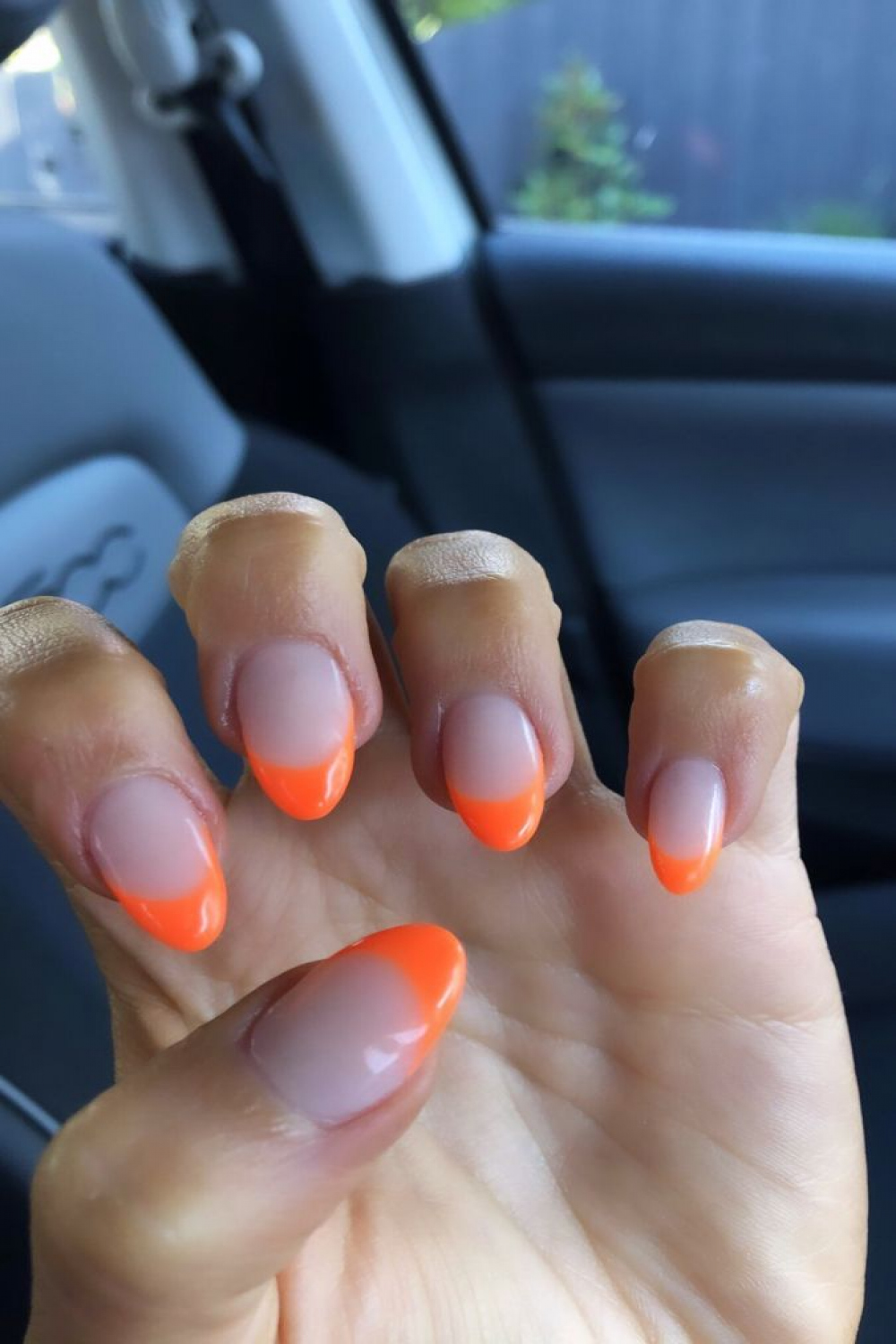 orange french tips almond nails  Acrylic nails almond shape