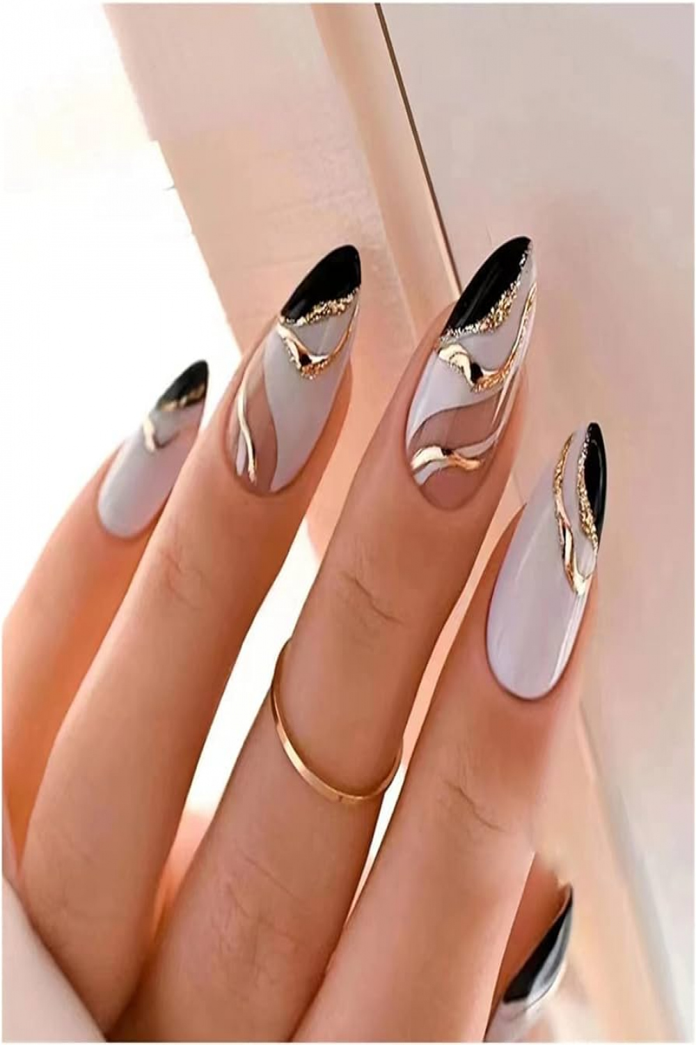 Pack of  Flowers False Nails French Almond Nail Art Press On