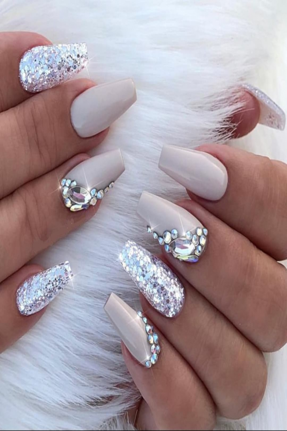 Pale Grey Sequence Rhinestones Long Ballerina Press-on Nail Tips Sparkle  Luxury - Etsy