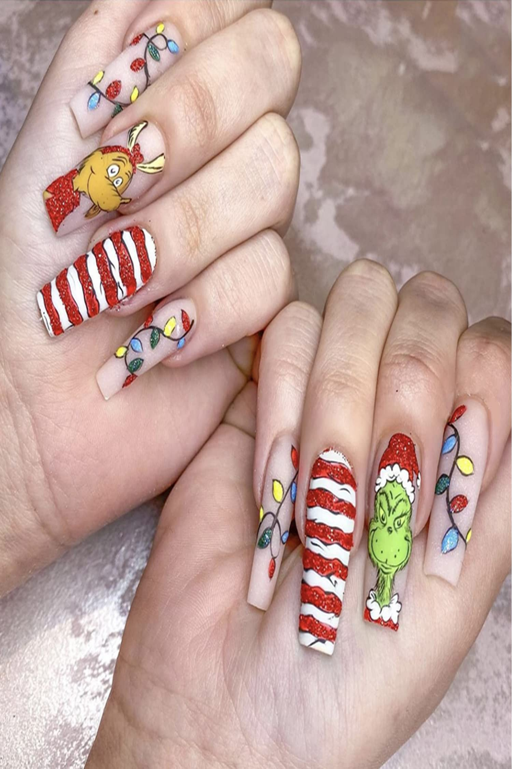 Pcs Christmas Press on Nails Long Christmas Fake Nails Funny Cartoon  Designs Stick on Nails Full Cover Nude Pink Glossy Acrylic Nails Coffin  False