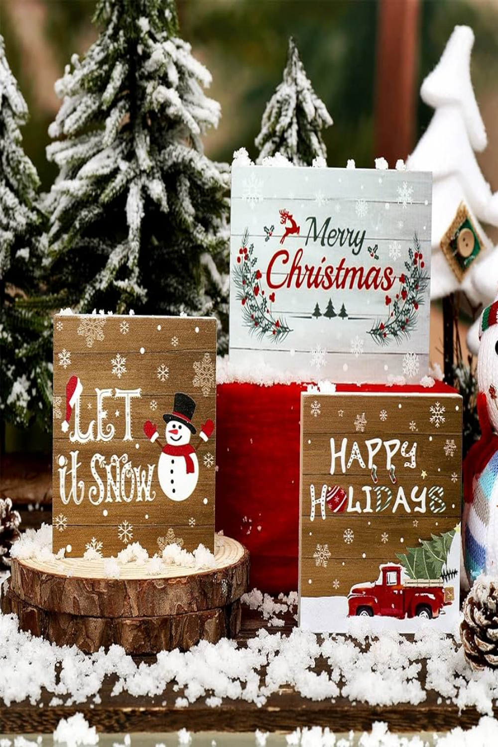 Pieces Christmas Tiered Tray Wood Signs Farmhouse Tray Decor Wooden Table  Sign Christmas Inspired for Xmas Party Home Crafts Decorations DIY Decor