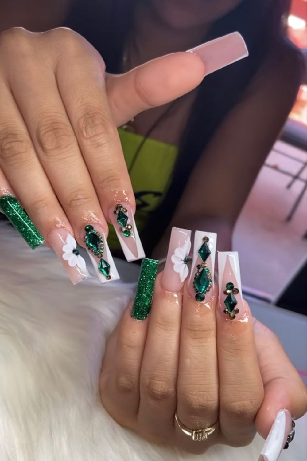 Pin by hailey ✰ on nails  Emerald nails, Green acrylic nails