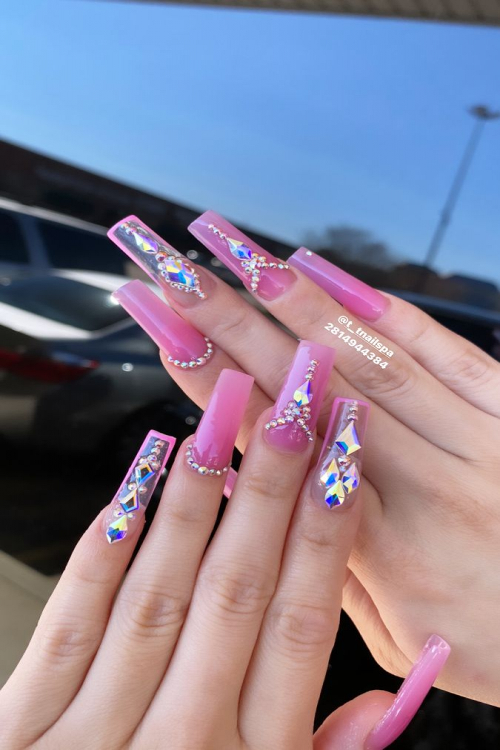 Pink nails with diamond  Diamond nails, Pink nails, Nails