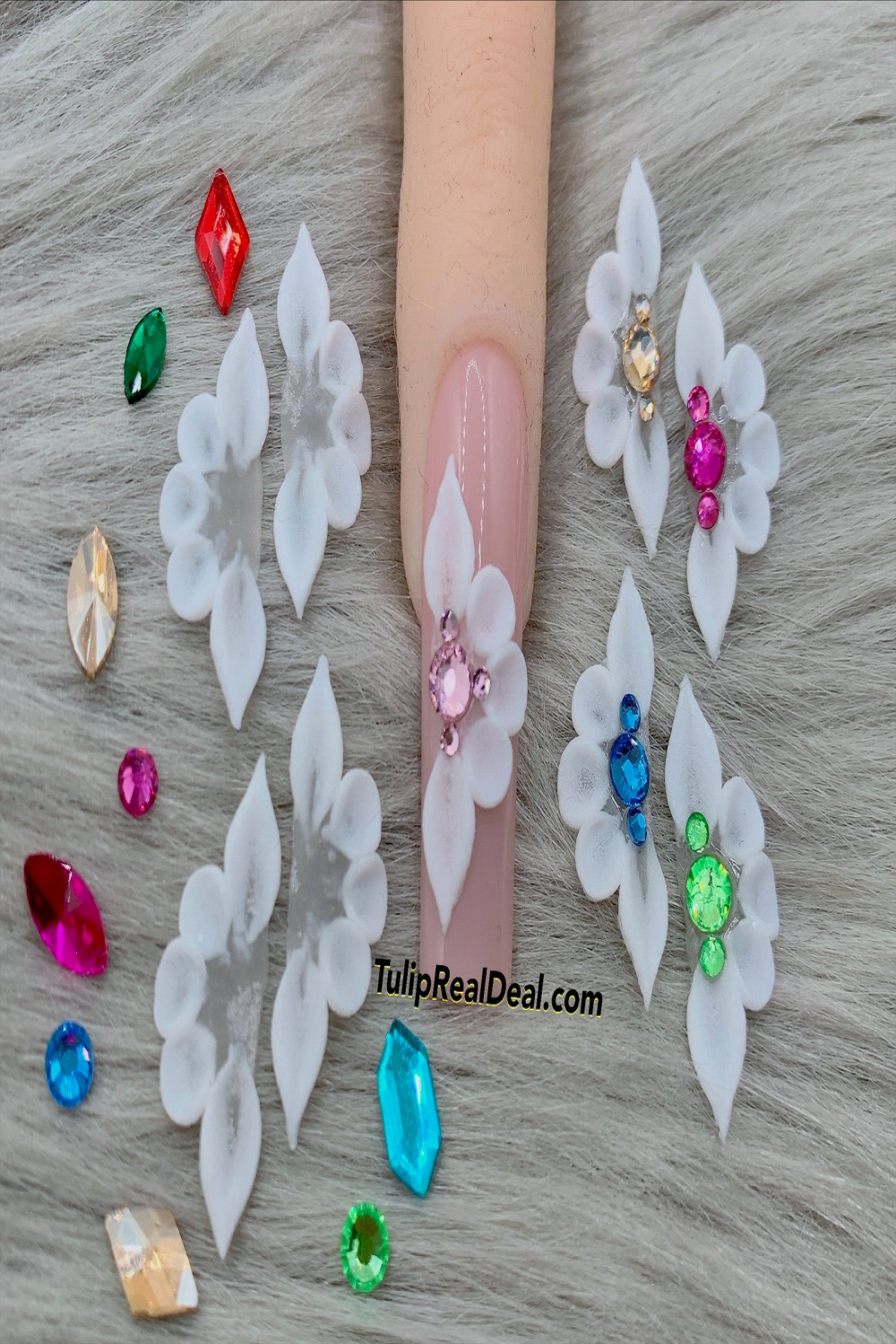 PLAIN HANDMADE D WHITE Acrylic Flowers XL Petal nail charms