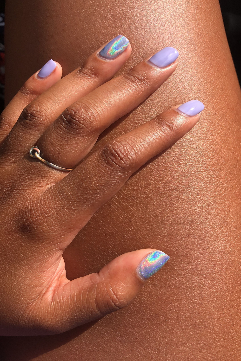 Purple nails on brown skin with chrome accents  Purple nails