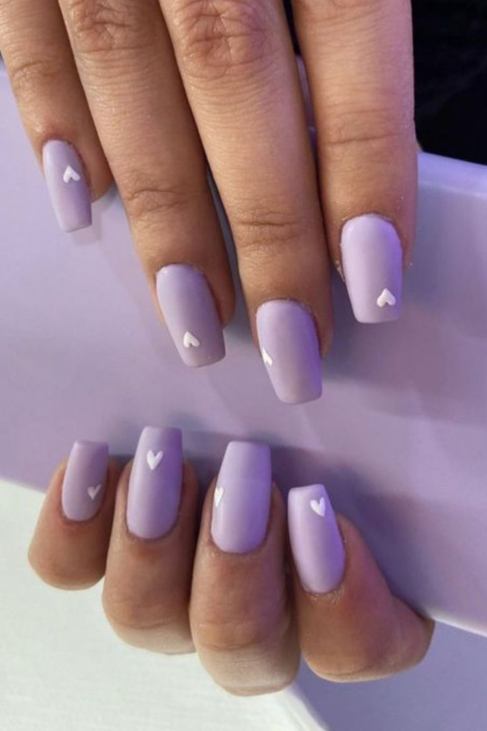 Purple With White Hearts Nails  Lilac nails, Violet nails, Purple