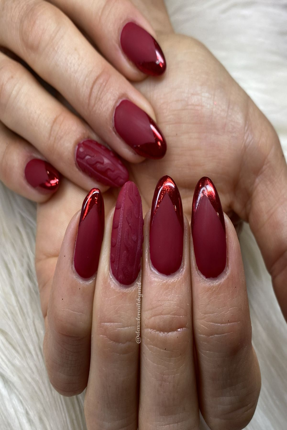 Red matte chrome nails  Velvet nails, Classy almond nails