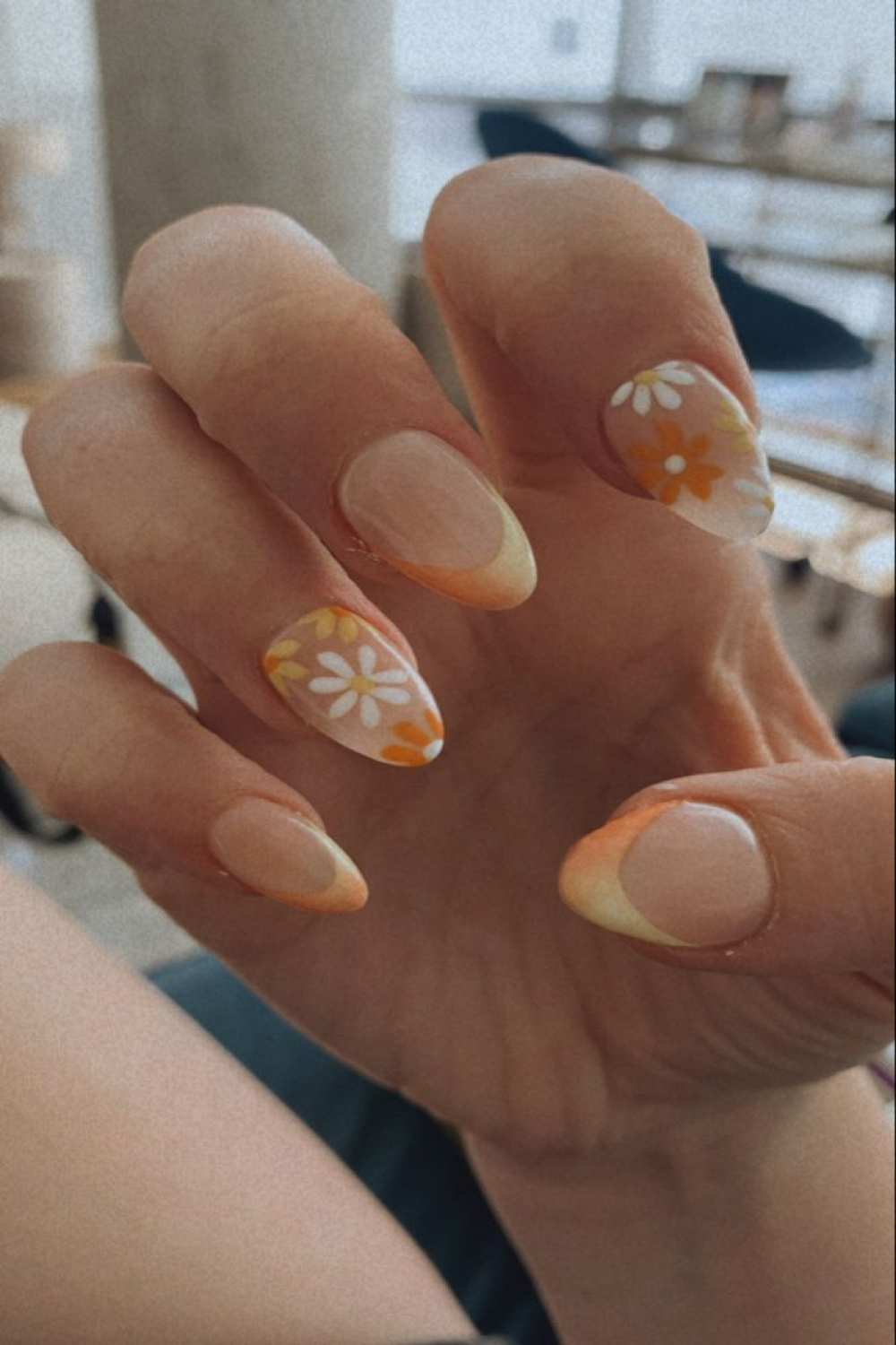 Retro s summer nail art  Peach nails, Yellow nails design