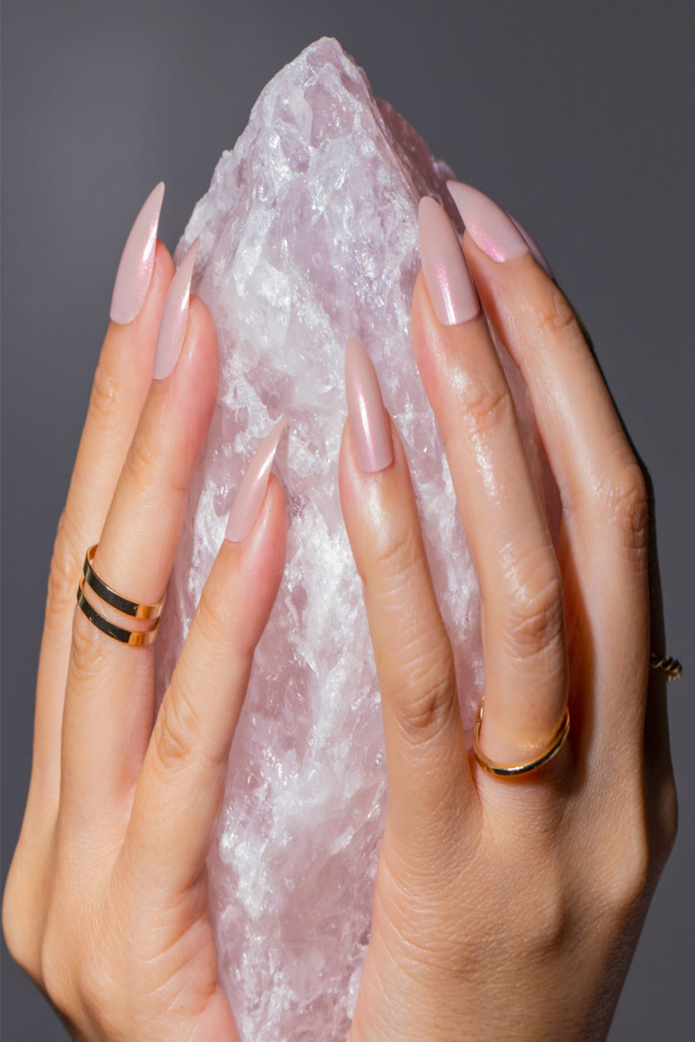 Rose Quartz  Press-On Nails  Almond  Long  Pink Shimmer Nails