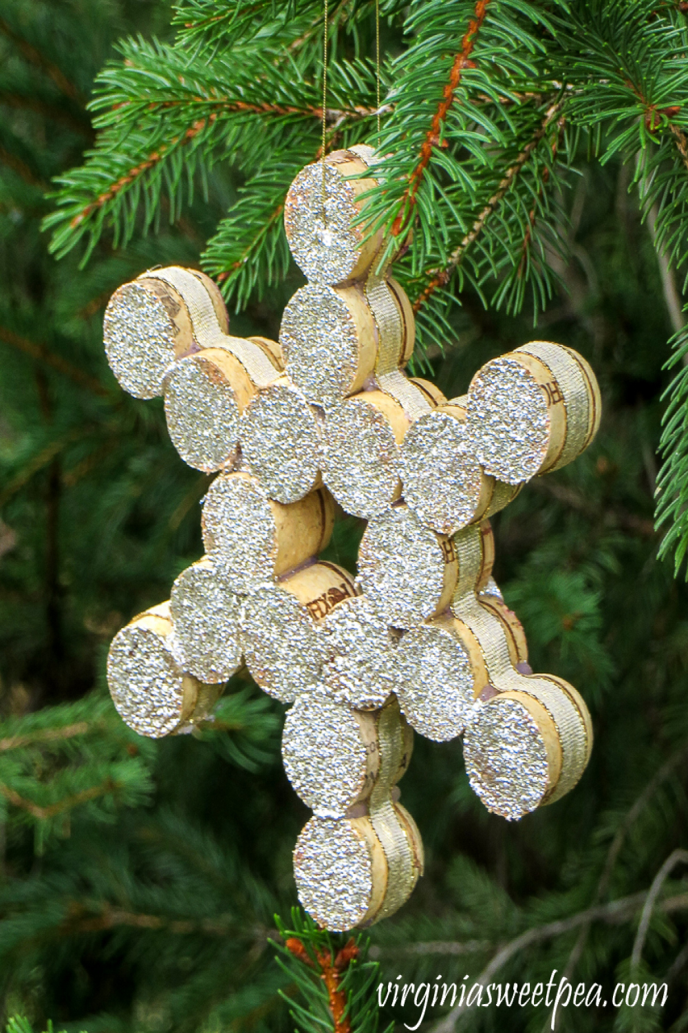 Snowflake Wine Cork Ornament - Sweet Pea