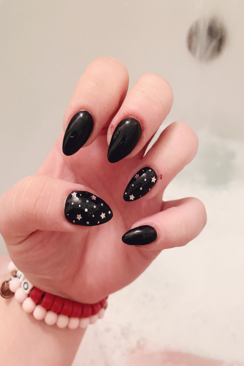 Star Nails  Almond acrylic nails designs, Black almond nails