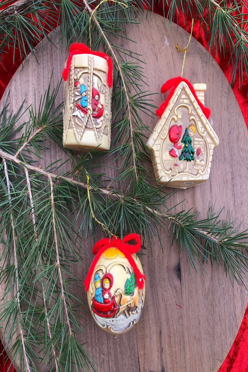 Vintage s Christmas Ornaments Red Bonnet Girl Set of  - Etsy