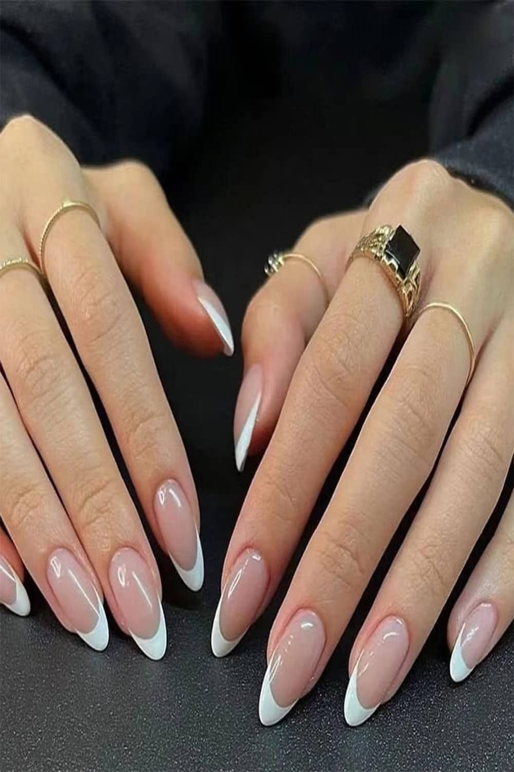 White French Tip Press on Nails Almond Medium Fake Nails Simple Acrylic  Nails Nude Glossy False Nails Stick Glue on Nails for Women Girl