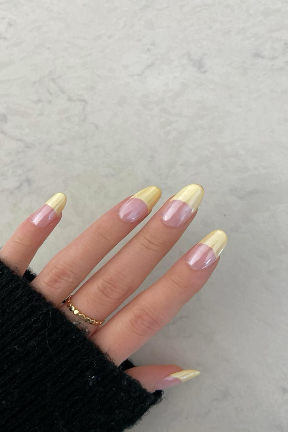 yellow french chrome nails in   French acrylic nails, Yellow