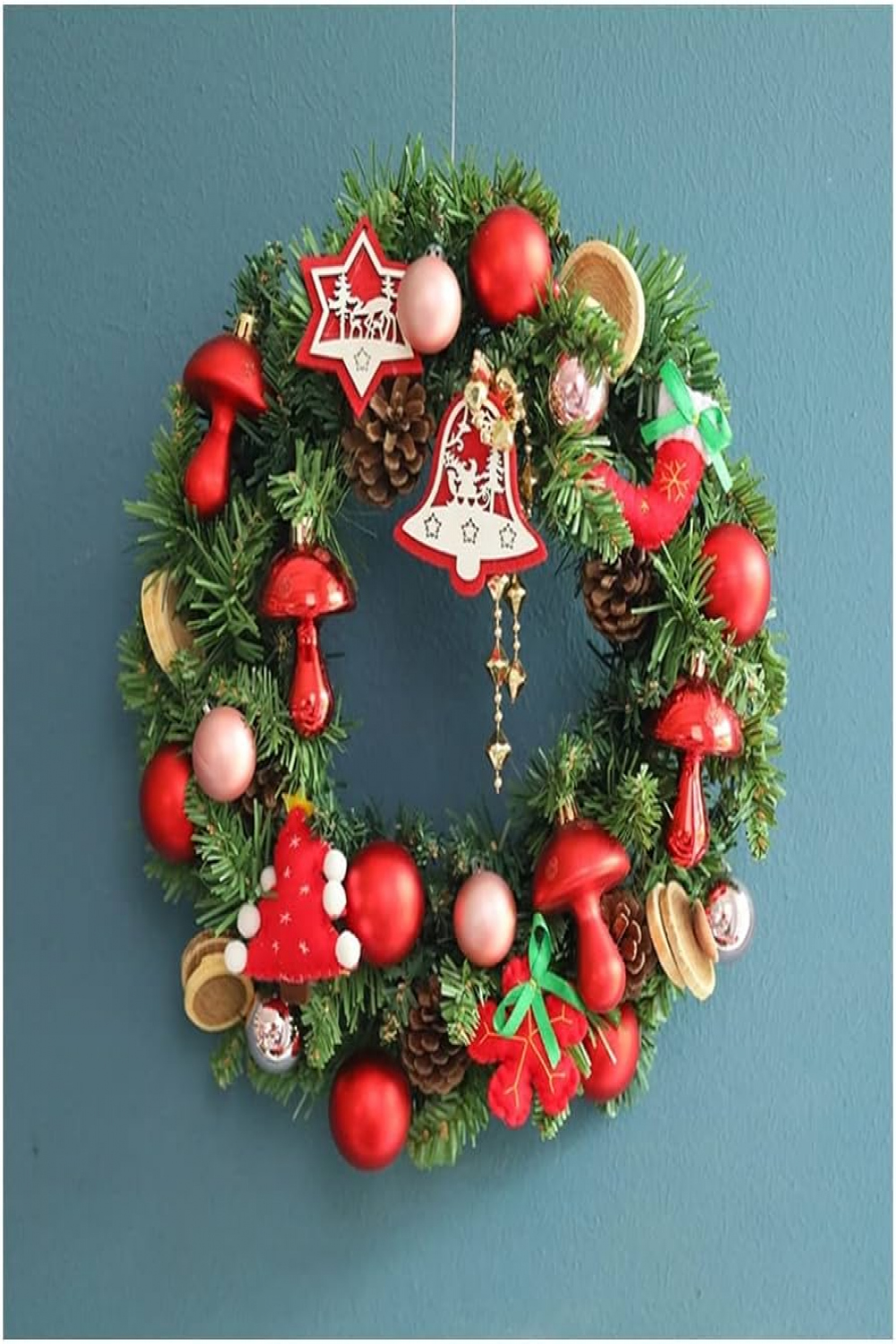 ZJH Christmas Wreath Artificial Christmas Wreath Christmas Pebbles Five  Pointed Star Red Ball Wreath Christmas Decoration Winter Decorations  Christmas