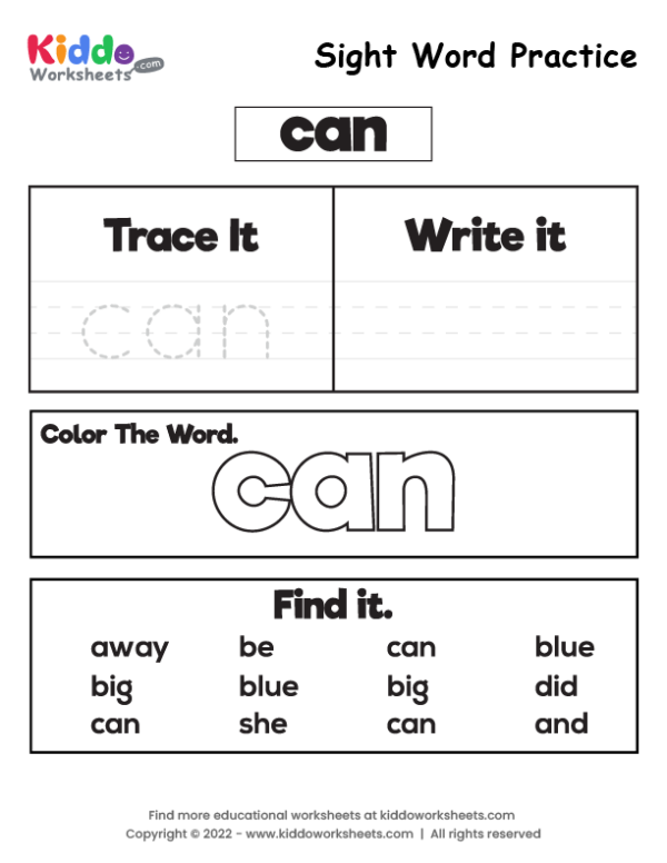 85 Sight Word Can Worksheet 1