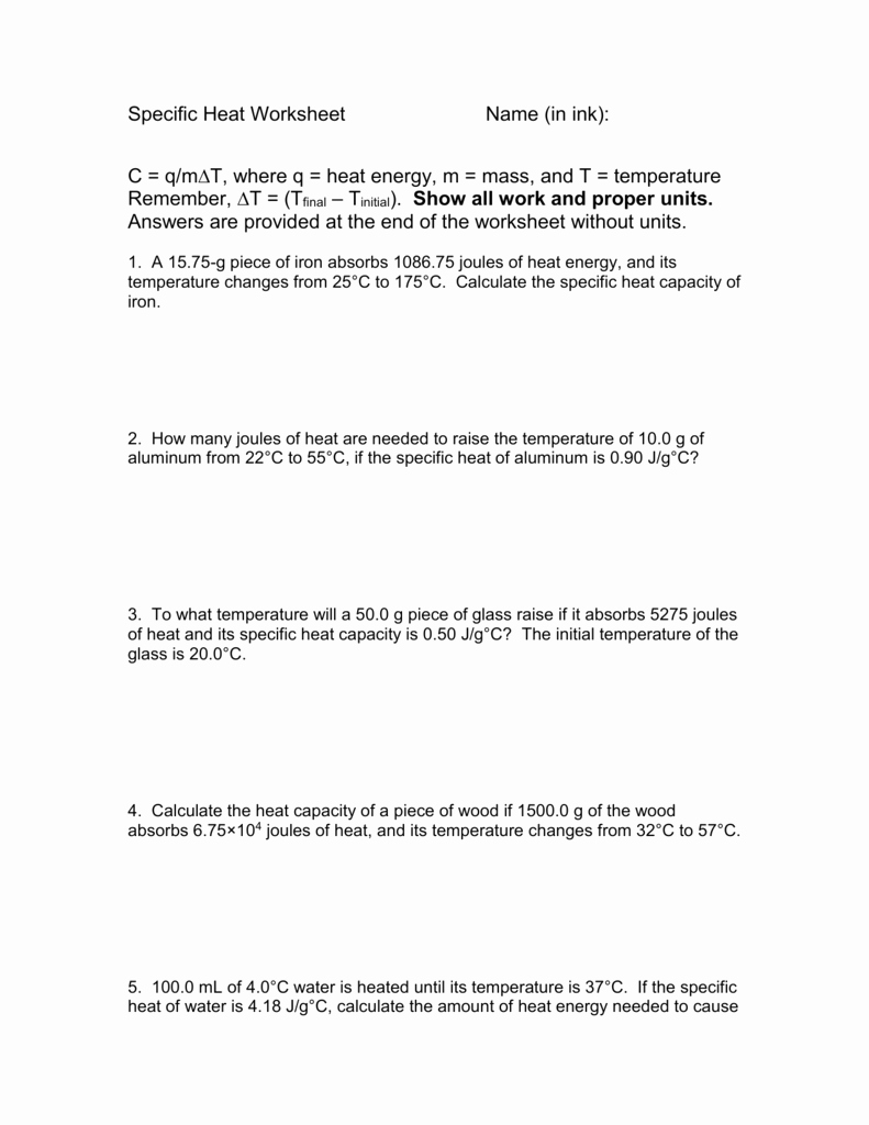 Get 85 Specific Heat Worksheet Answers Ideas 67