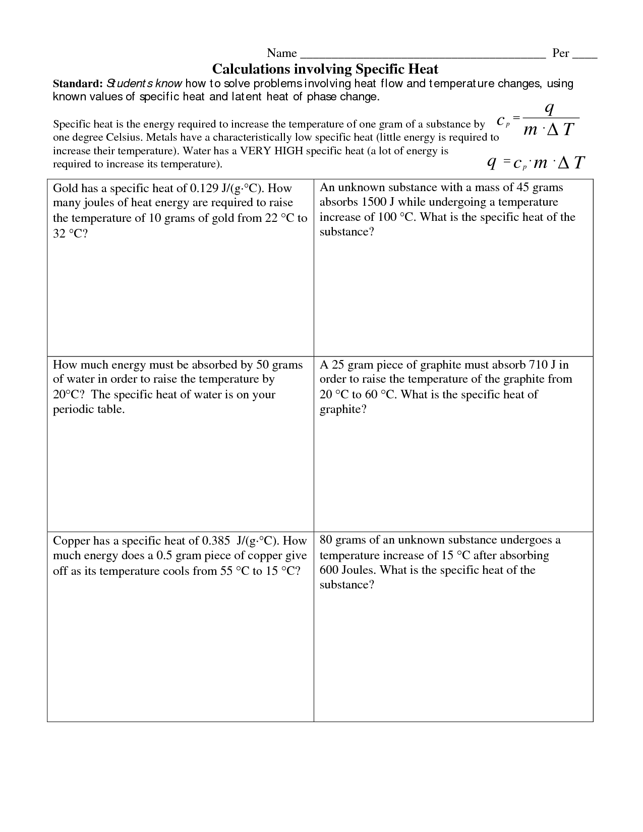 Get 85 Specific Heat Worksheet Answers Ideas 82