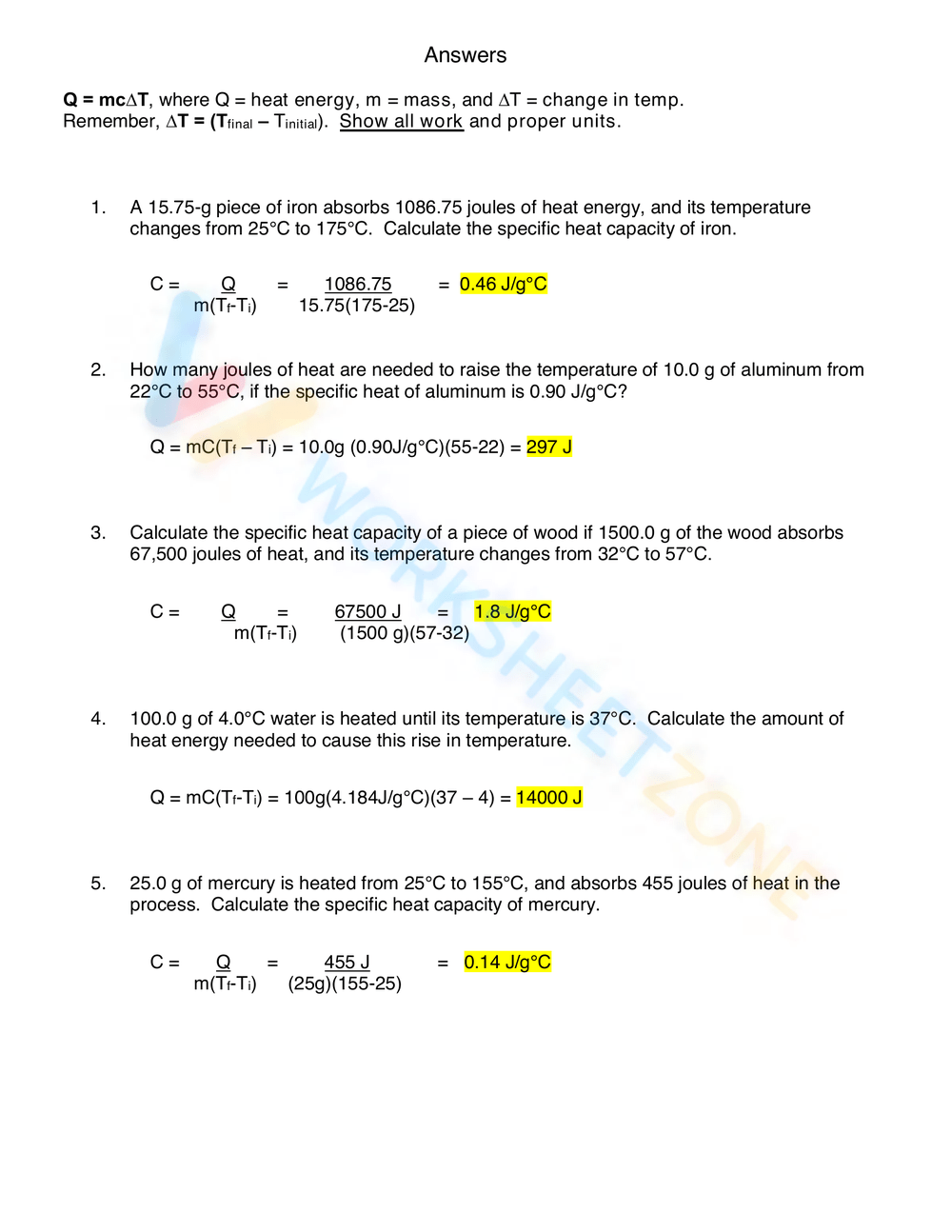 Get 85 Specific Heat Worksheet Answers Ideas 83