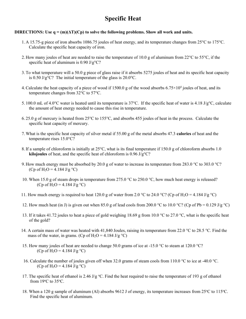 Get 85 Specific Heat Worksheet Answers Ideas 84