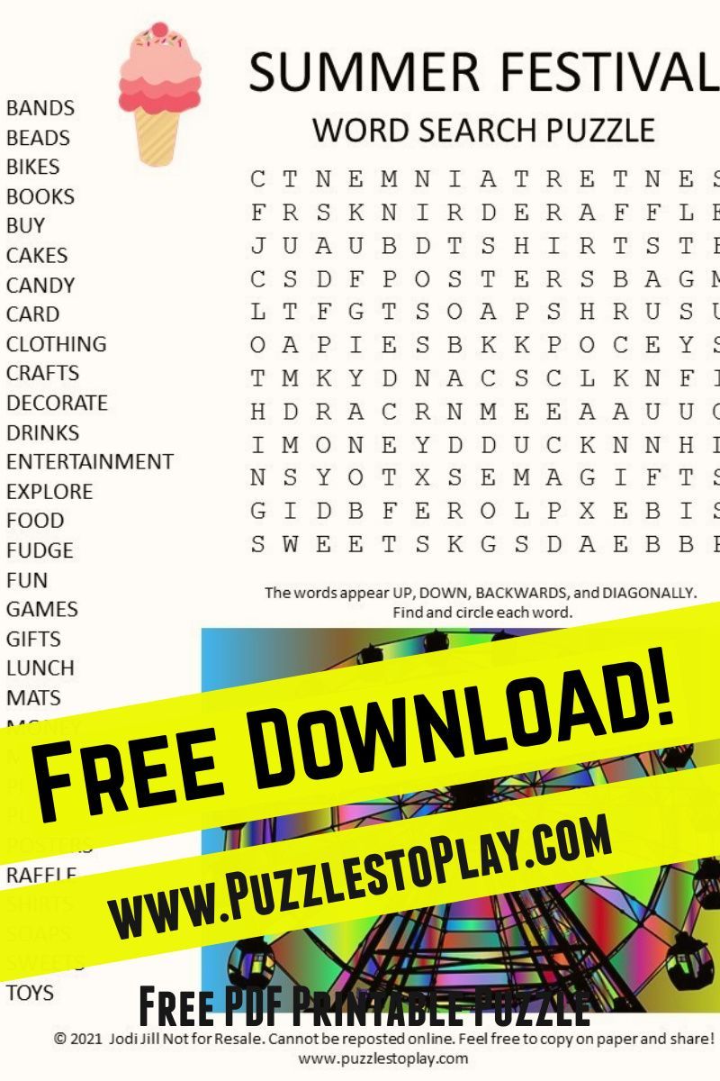 Printable 50 Festival Word Search 17