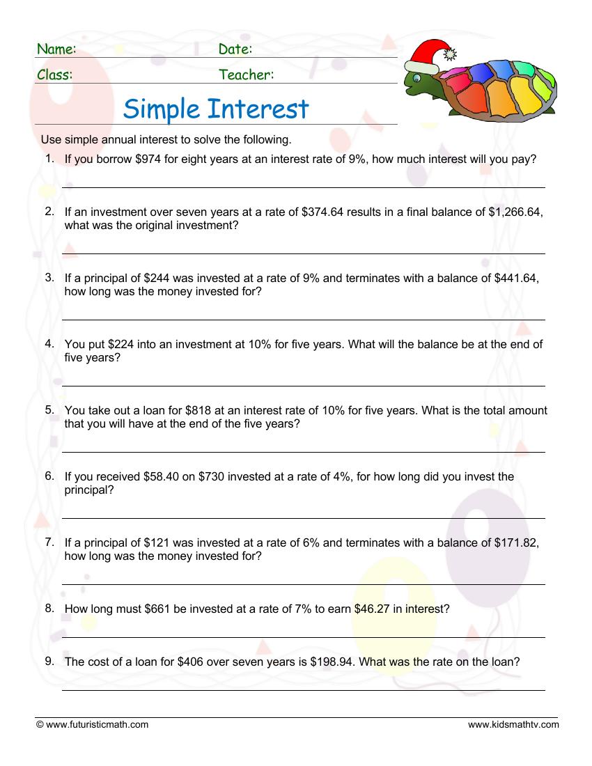 Best 50 Simple Interest Worksheets Ideas 23