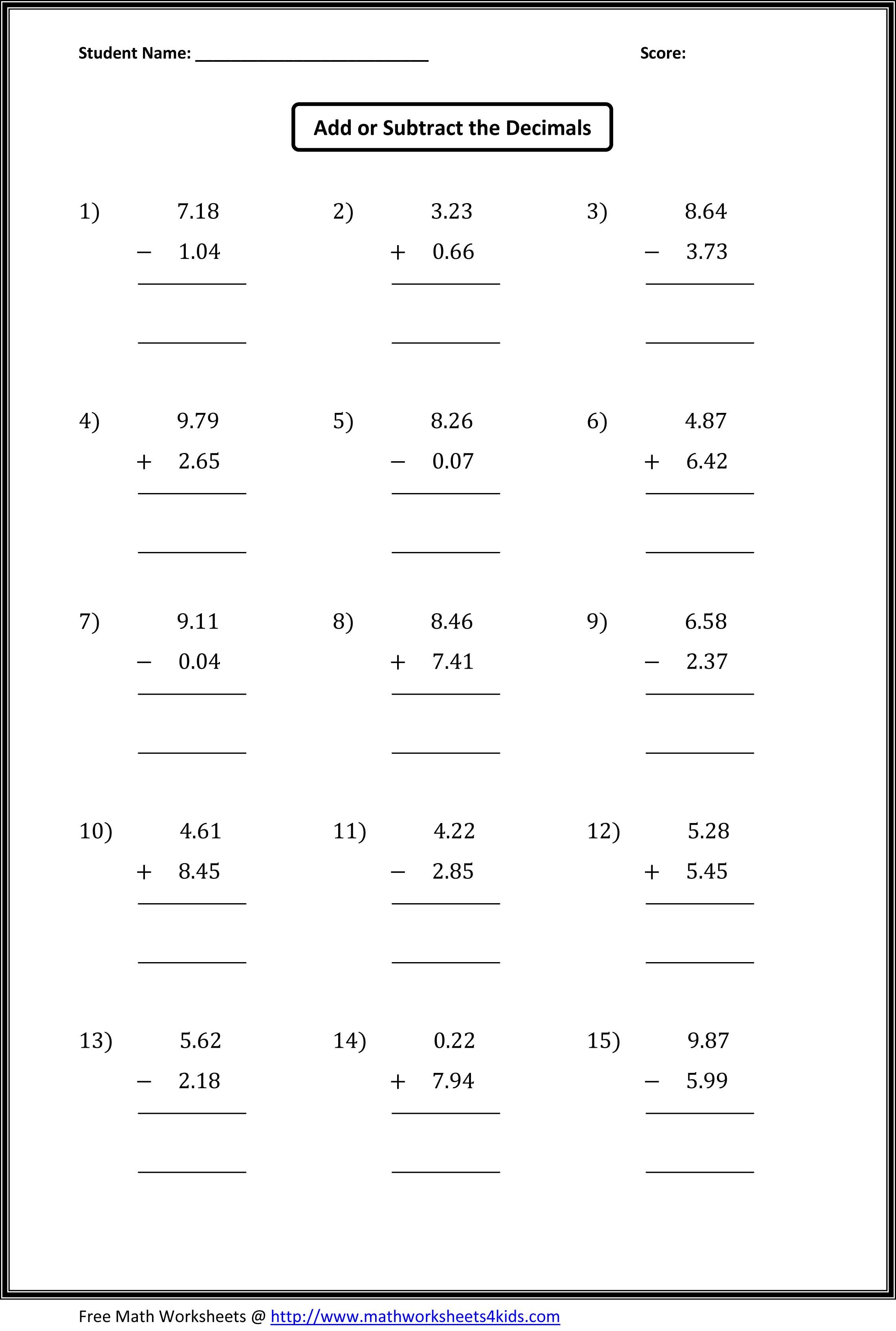 Get 85 Adding And Subtracting Decimals Worksheets Ideas 13