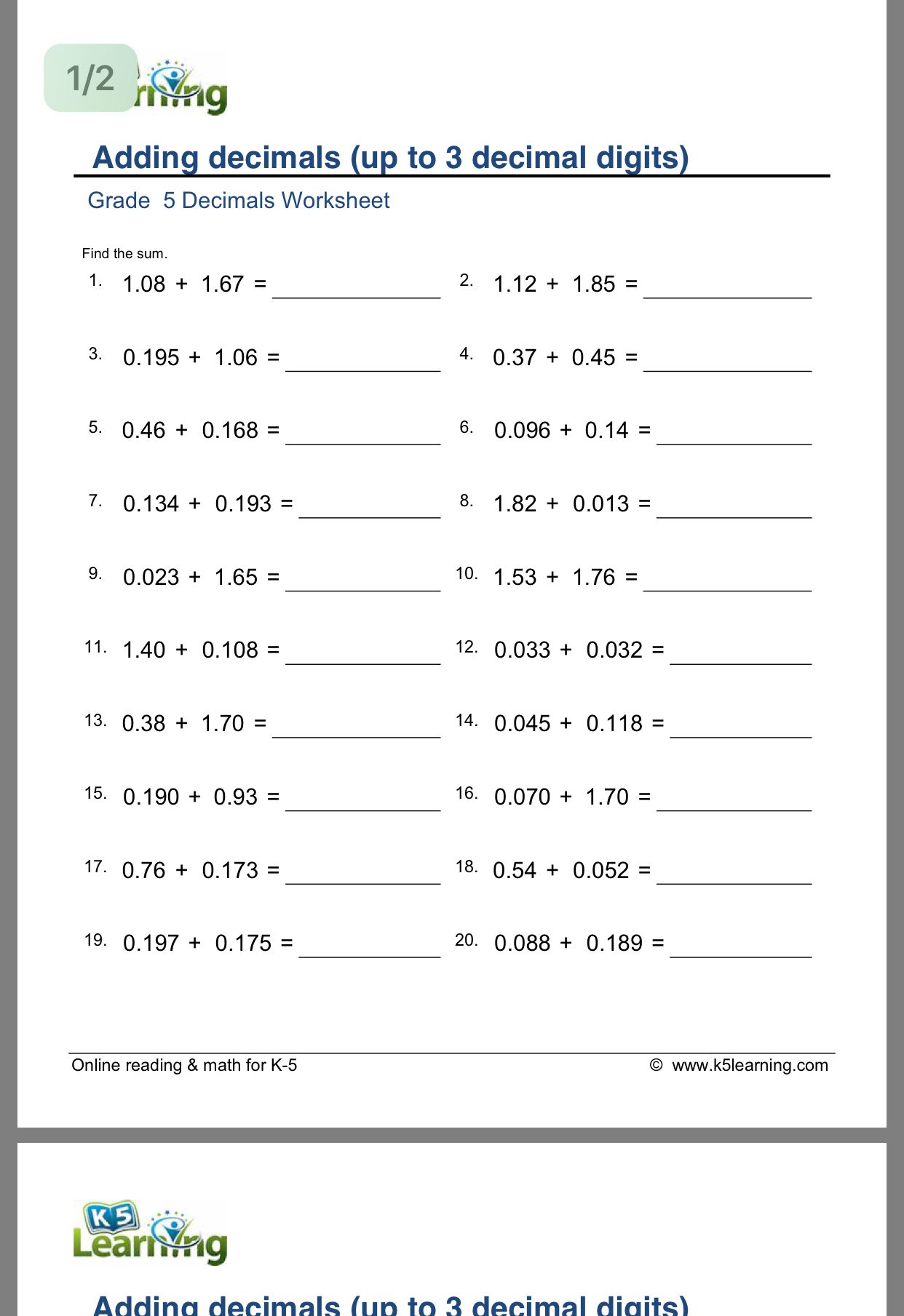 Get 85 Adding And Subtracting Decimals Worksheets Ideas 30