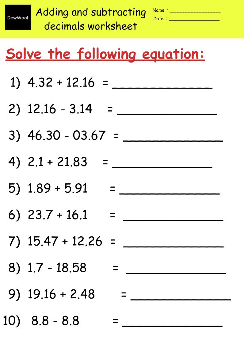 Get 85 Adding And Subtracting Decimals Worksheets Ideas 7