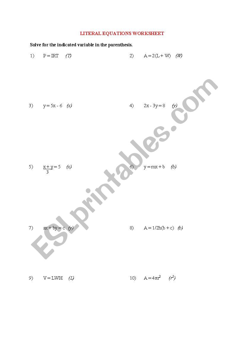 Get 85 Literal Equations Worksheets Ideas 15