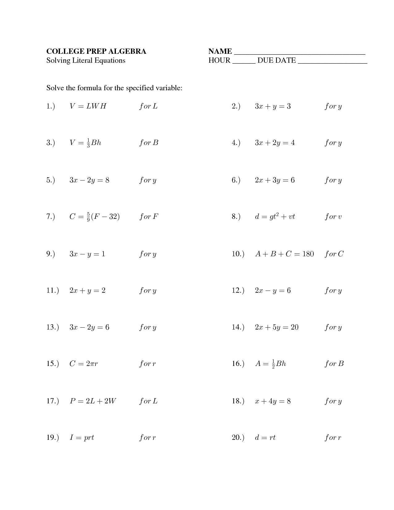 Get 85 Literal Equations Worksheets Ideas 16