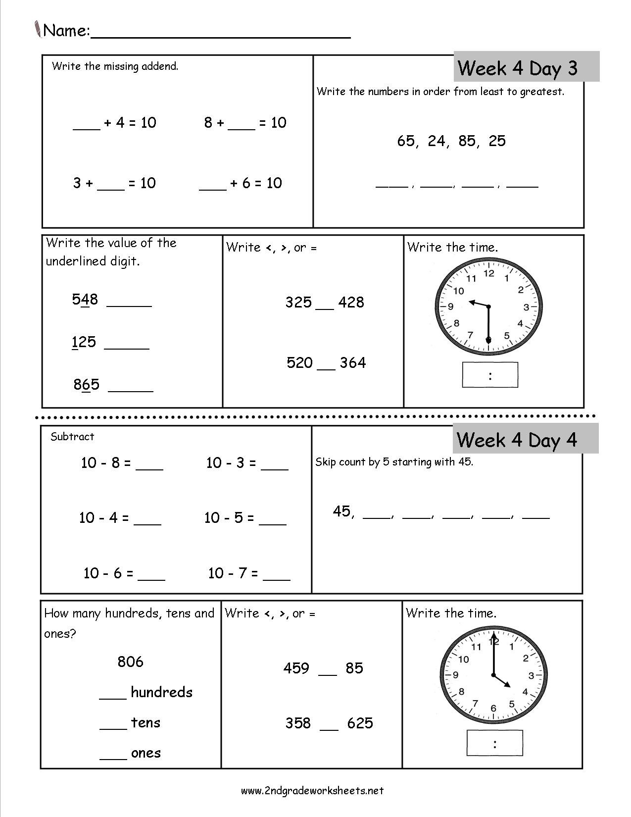 20 2Nd Grade Math Worksheets With Answers