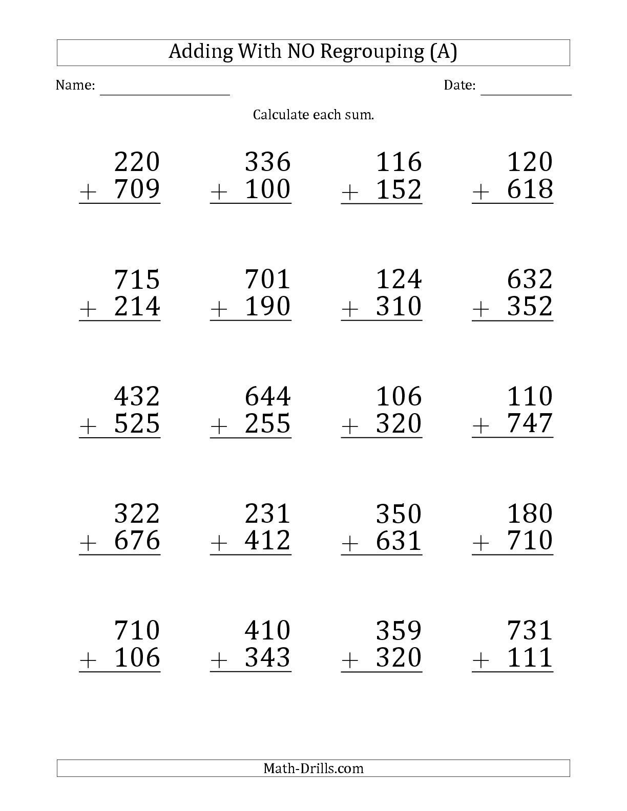 20 3 Digit Addition Worksheets Kindergarten