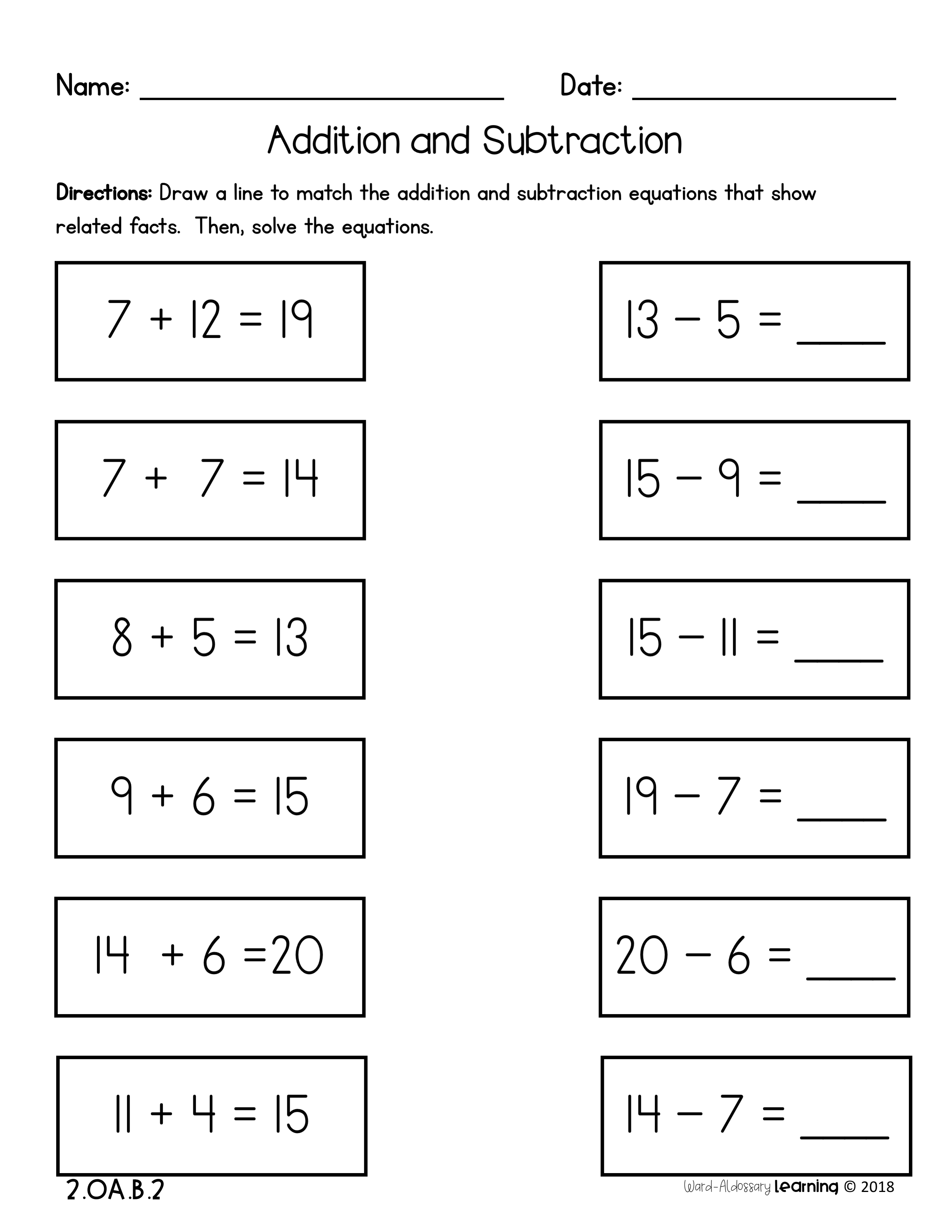 20 Addition And Subtraction Worksheets For 2Nd Grade