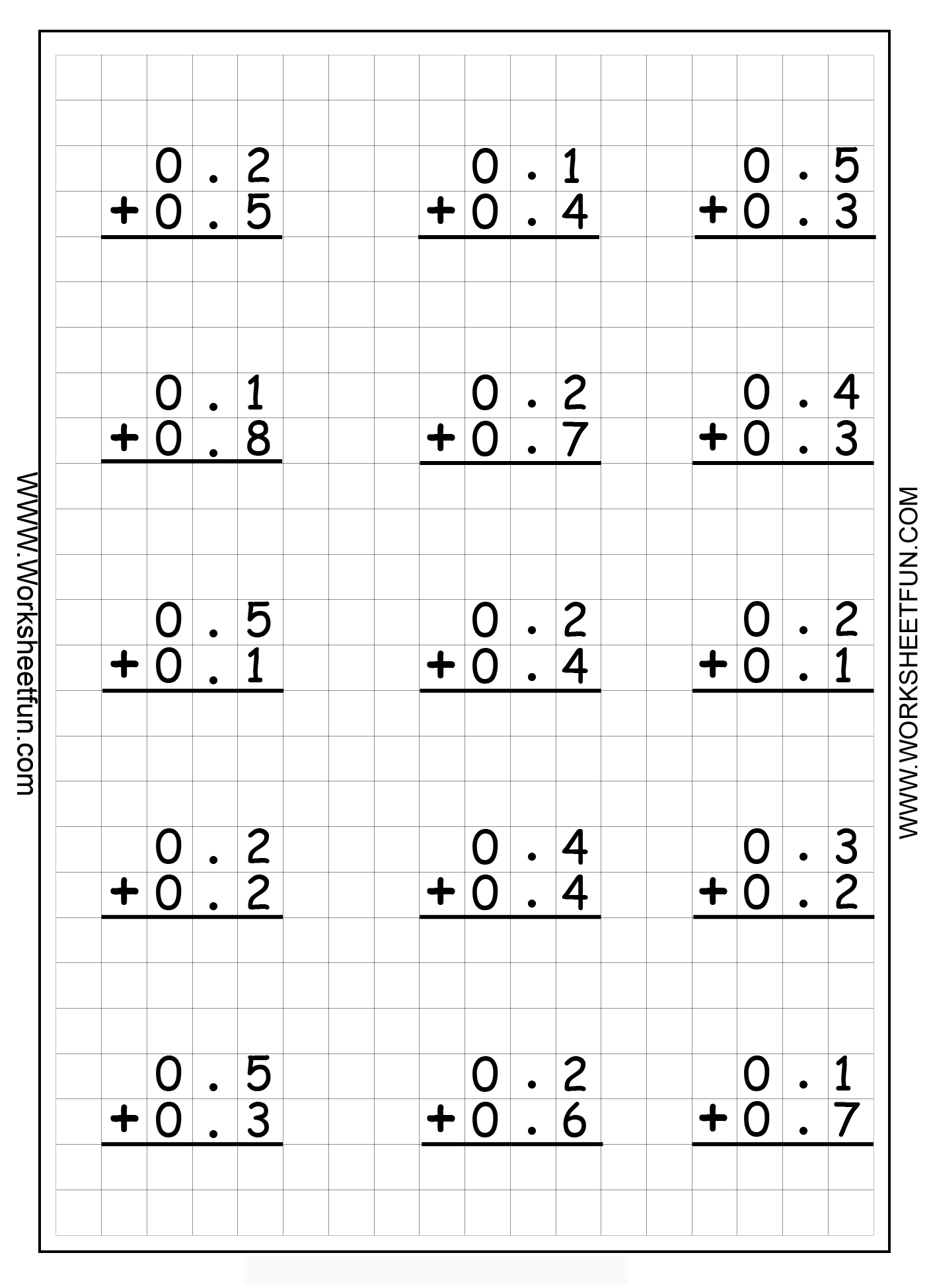 20 Addition No Regrouping Worksheets