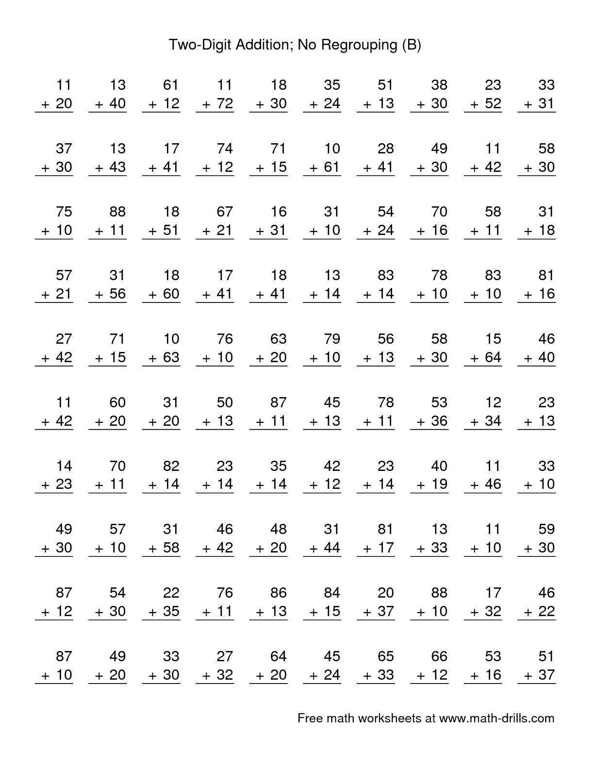 20 Addition No Regrouping Worksheets