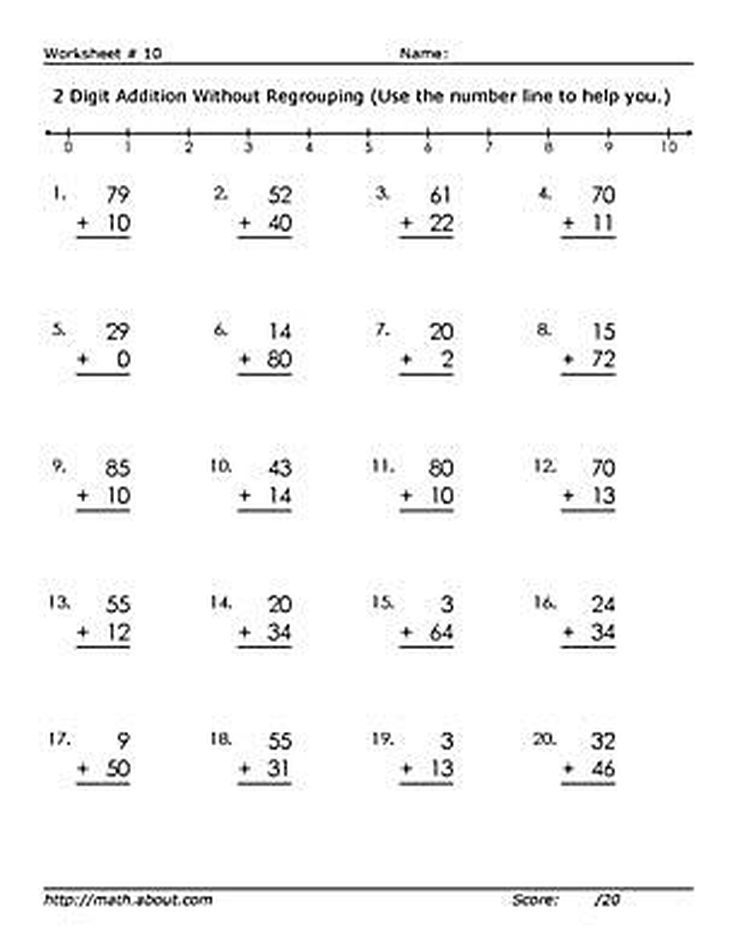 20 Addition No Regrouping Worksheets