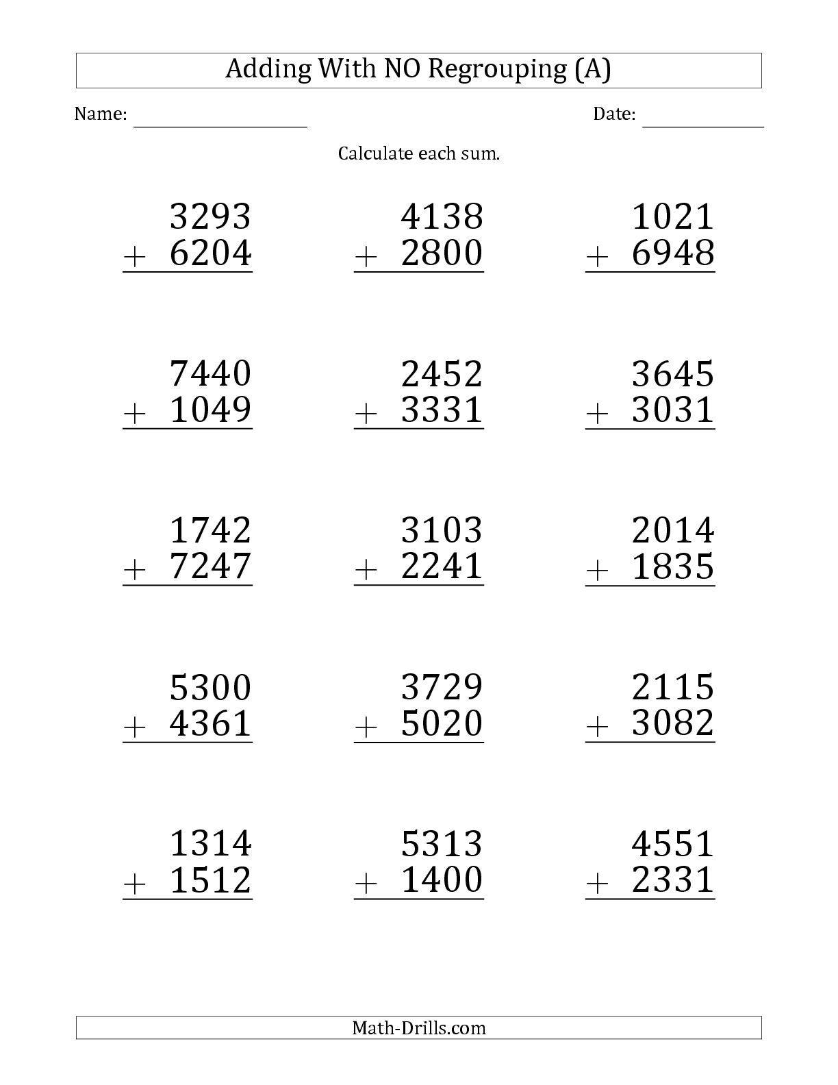 20 Addition No Regrouping Worksheets