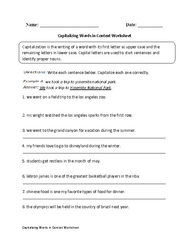 20 Capitalization Worksheets Grade 6