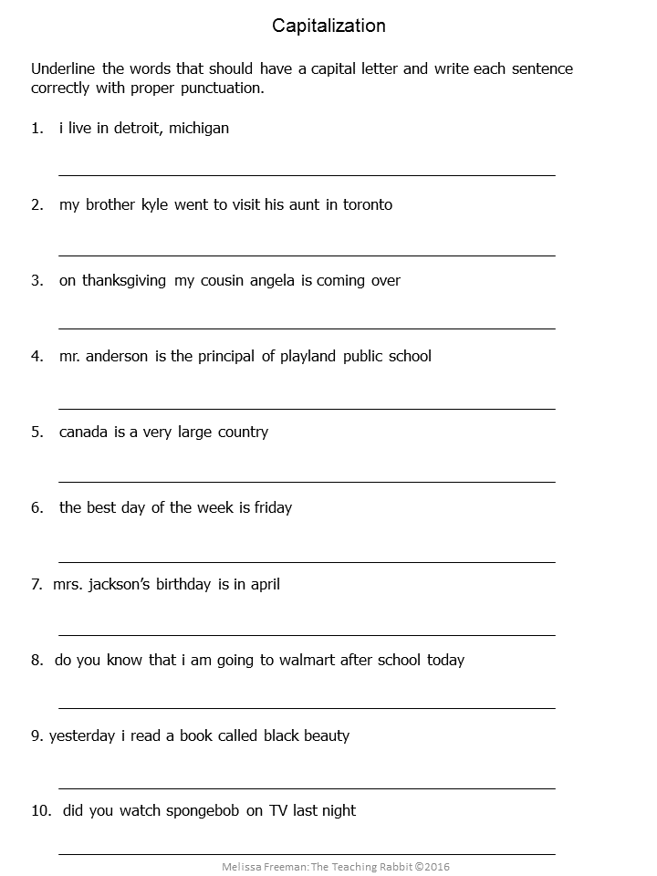 20 Capitalization Worksheets Grade 6