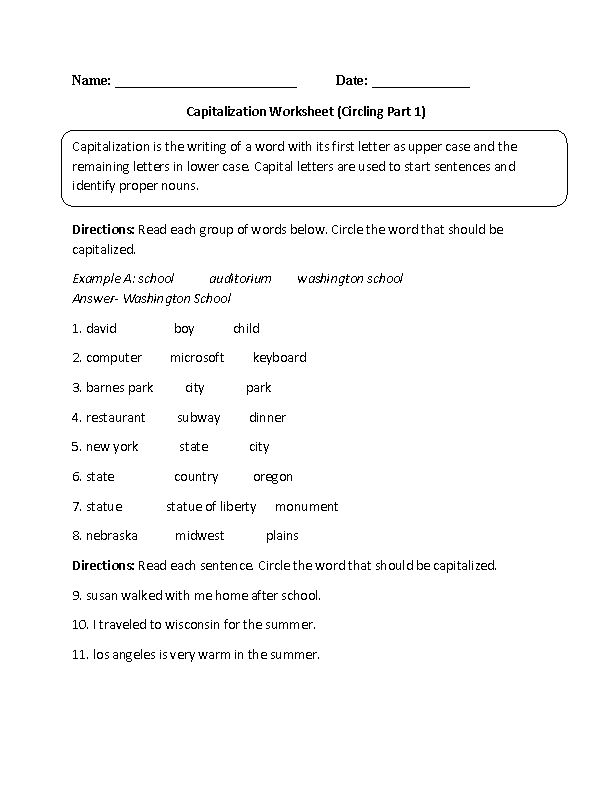 20 Capitalization Worksheets Grade 6