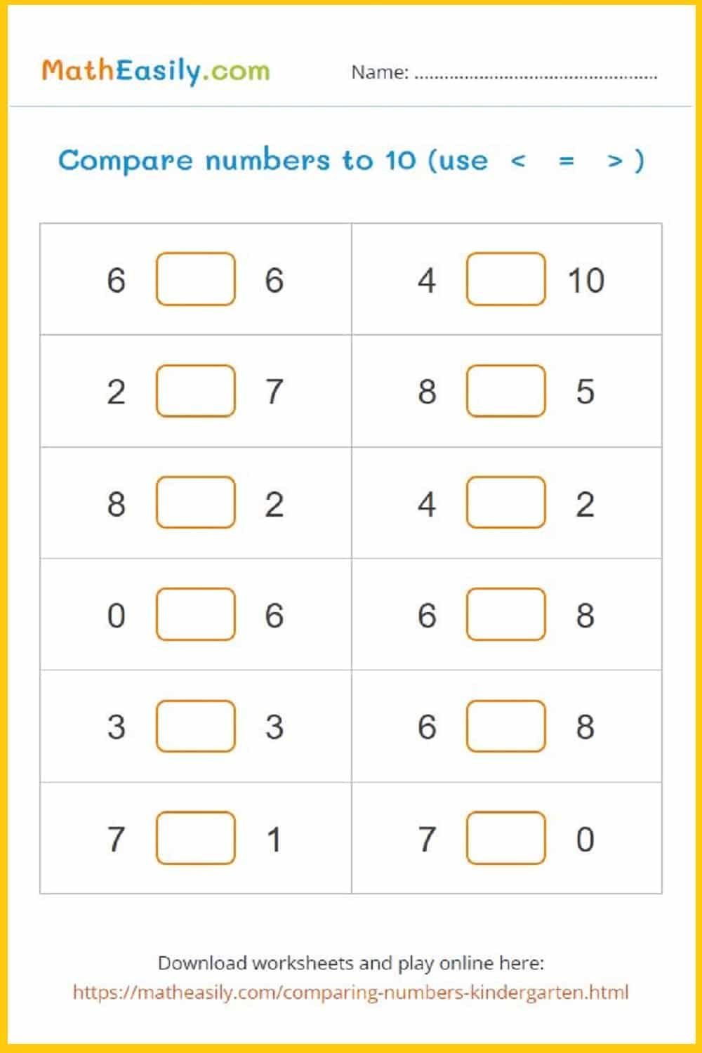 20 Comparing Numbers Kindergarten Worksheets