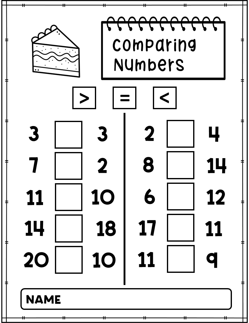 20 Comparing Numbers Kindergarten Worksheets