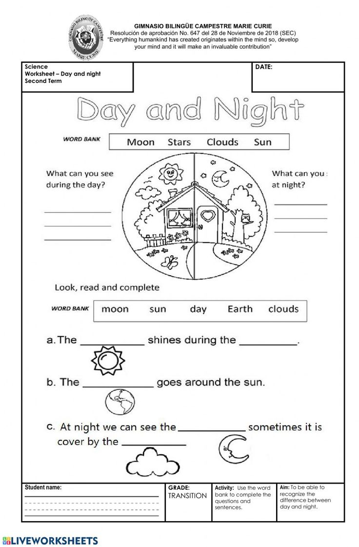 20 Day And Night Worksheets Kindergarten Free