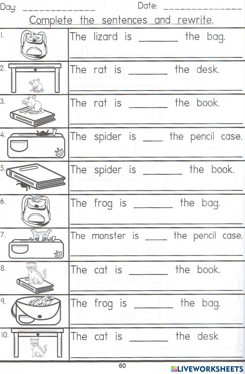 20 English Worksheets For Kindergarten In On Under