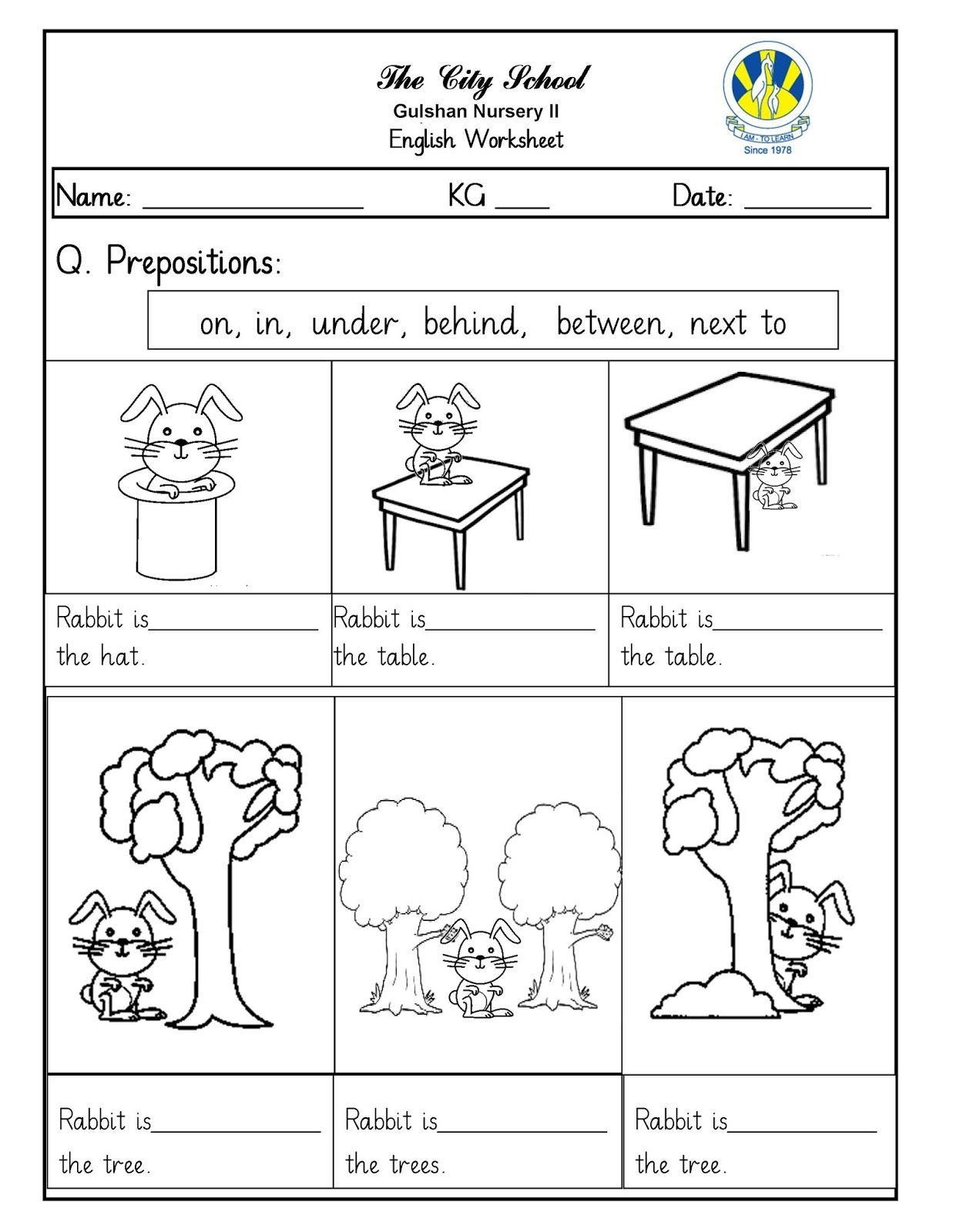 20 English Worksheets For Kindergarten In On Under